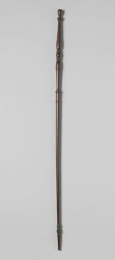 Walking stick of rosewood, with joints and traces of polychromy