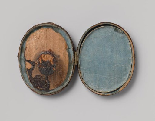 Oval Box of Black Leather, Belonging to 32 Mica Transparencies on Which Various Costumes Are Painted in Tempera