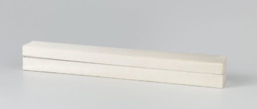 Rectangular fan case of cardboard covered with cream-colored satin and partially lined with white paper