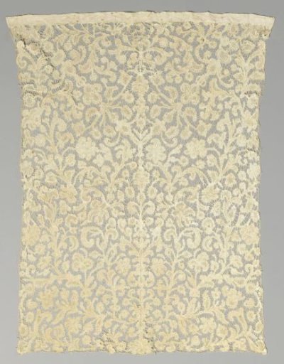 Altar frontal or church banner of bobbin lace with candelabra motif
