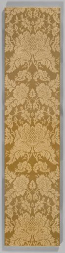 Wall Hanging of Yellow Silk Damask with a Symmetrical Pattern of Two Rising Wavy Vines Featuring Peony-like Flowers Among Others