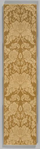 Wall Hanging of Yellow Silk Damask with a Symmetrical Pattern of Two Rising Wavy Vines Featuring Peony-like Flowers Among Others