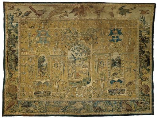 Grotesque tapestry with Nebuchadnezzar and the three youths in the fire