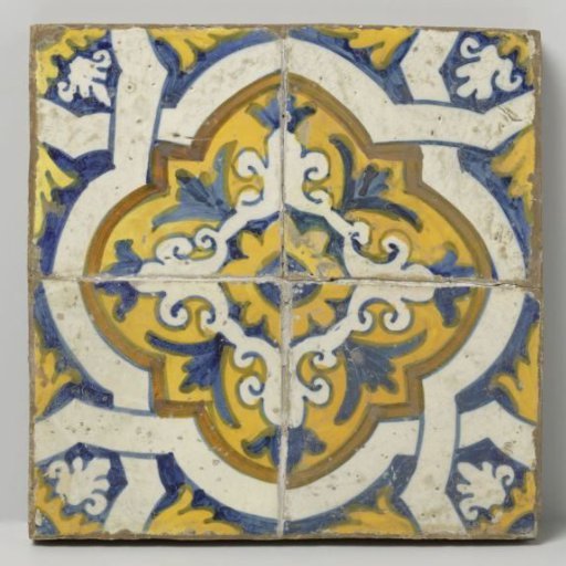 Four tiles with floral and foliate ornaments