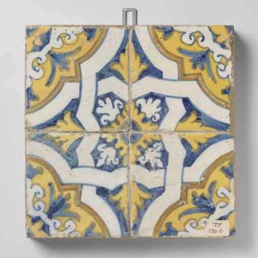 Field of four tiles with floral and foliate ornaments