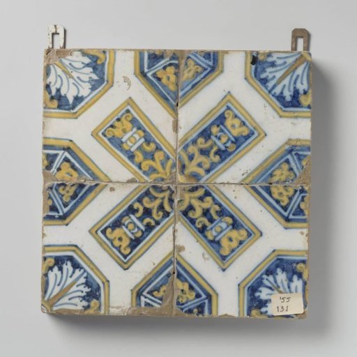 Field of four tiles with floral and foliate ornaments