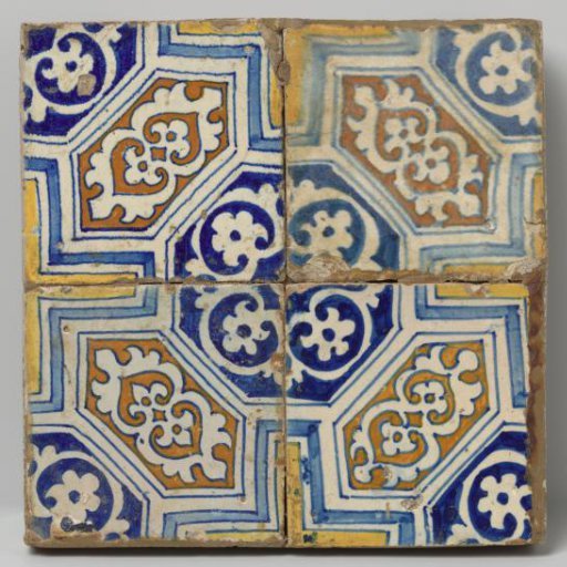 Panel of four tiles with leaf pattern