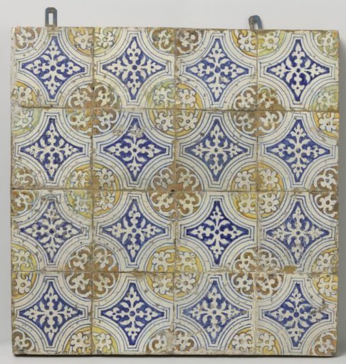 Panel of sixteen tiles with a leaf pattern