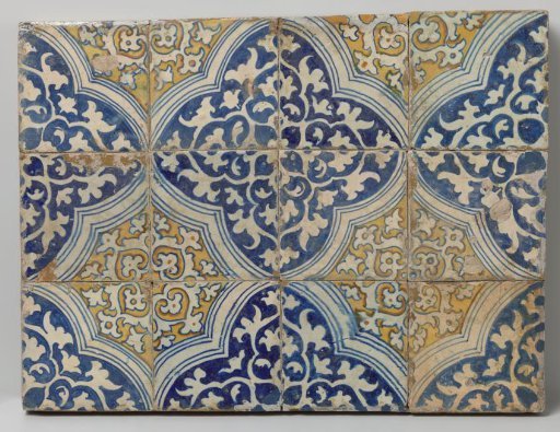 Panel of twelve tiles with a leaf pattern