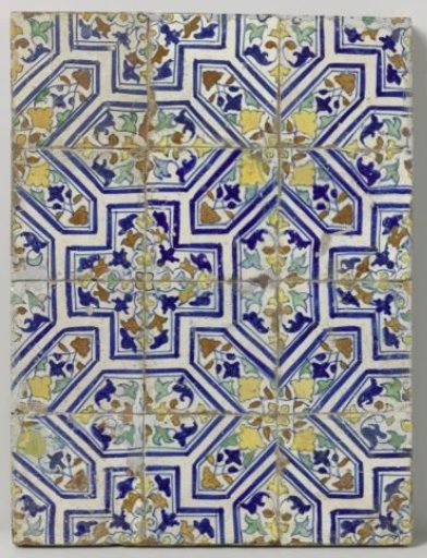 Panel of twelve tiles with a leaf pattern