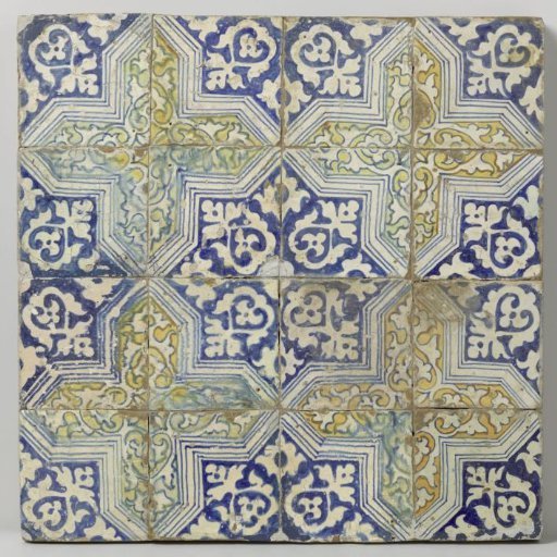 Field of sixteen tiles with a leaf pattern