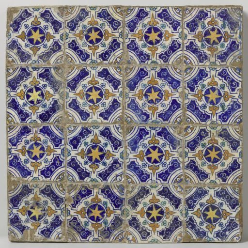 Panel of sixteen tiles with stars and leaves