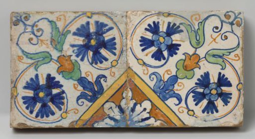 Panel of two tiles with rosettes