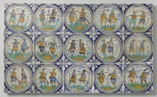 Panel of fifteen tiles with soldiers