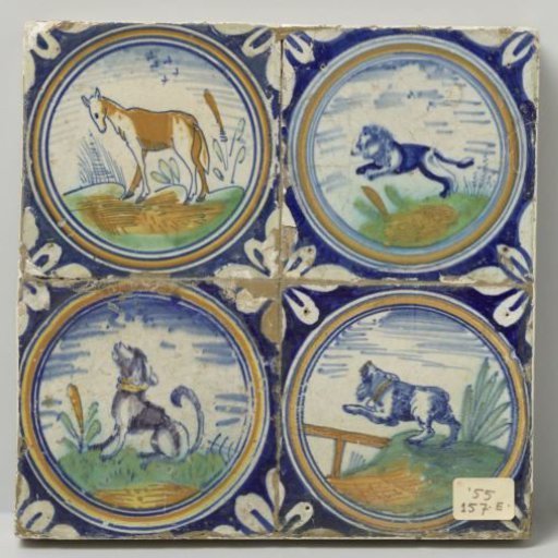 Panel of four tiles with animals