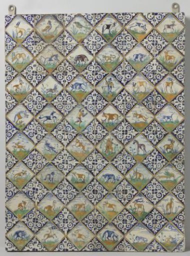 Field of forty-eight tiles with animals and hunters
