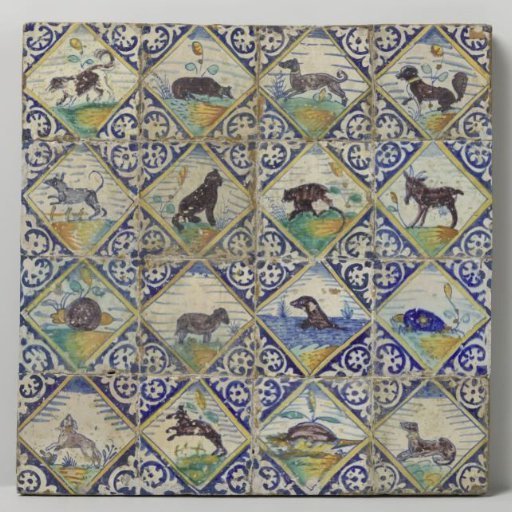 Panel of sixteen tiles with animals