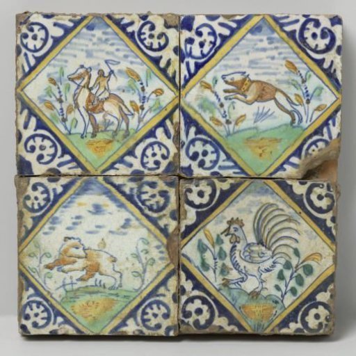 Panel of four tiles with animals