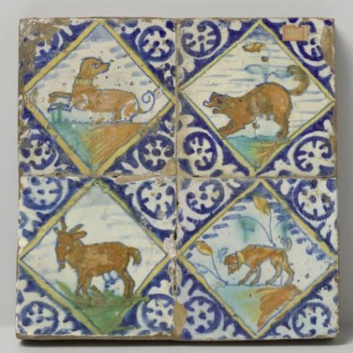 Panel of four tiles with animals