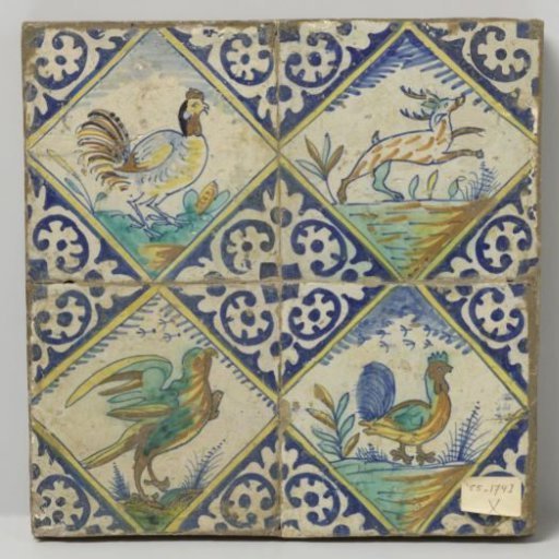 Panel of four tiles with animals