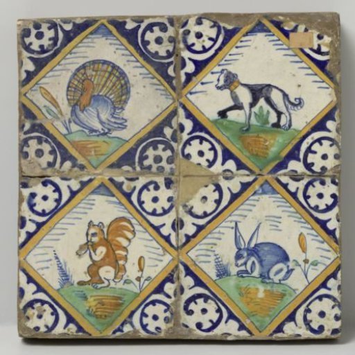 Panel of four tiles with animals