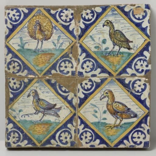 Panel of four tiles with birds