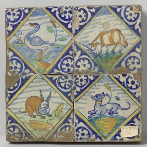 Panel of four tiles with animals