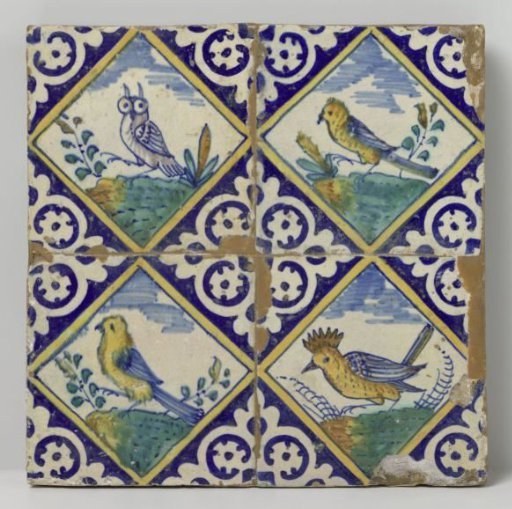 Panel of four tiles with birds