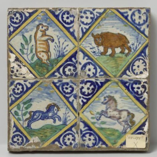 Panel of four tiles with animals