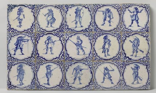 Panel of fifteen tiles with soldiers