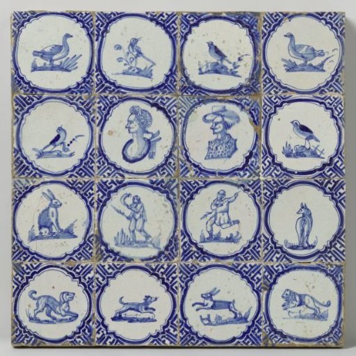 Field of sixteen tiles with hunters and animals