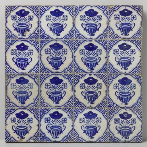 Field of sixteen tiles with flower pots