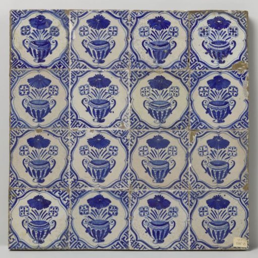 Field of sixteen tiles with flower pots
