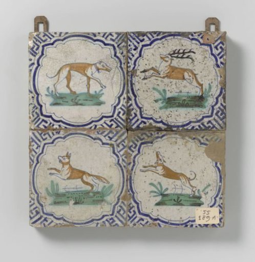 Panel of four tiles with animals