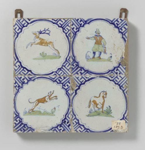 Panel of tiles with animals and a hunter