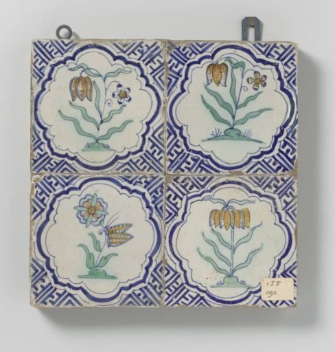 Panel of four tiles with flowers