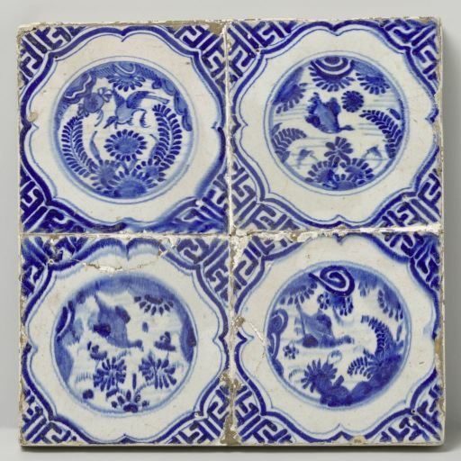Panel of four tiles with birds