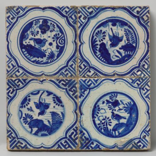 Panel of four tiles with birds