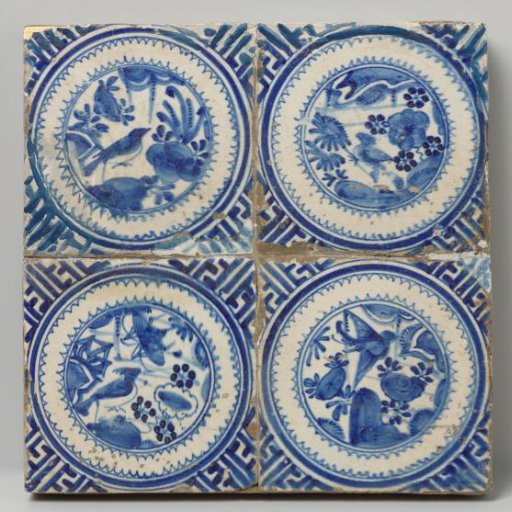 Field of four tiles with birds