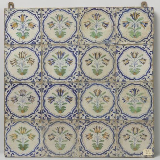 Panel of sixteen tiles with three tulips