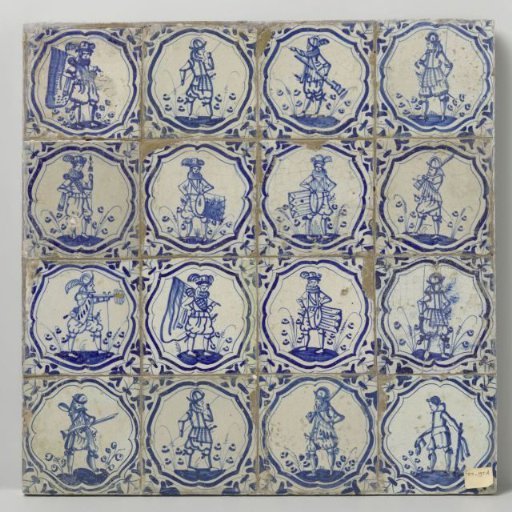 Panel of Sixteen Tiles with Soldiers