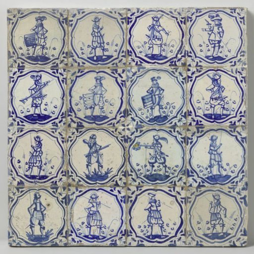 Panel of sixteen tiles with soldiers