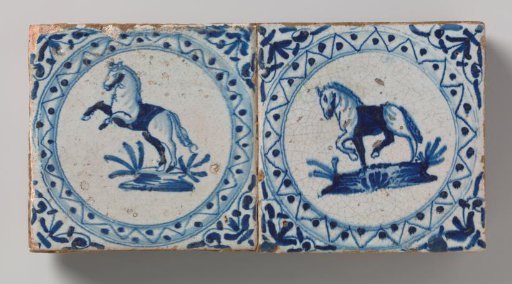 Panel of Two Tiles with Hunter and Animal