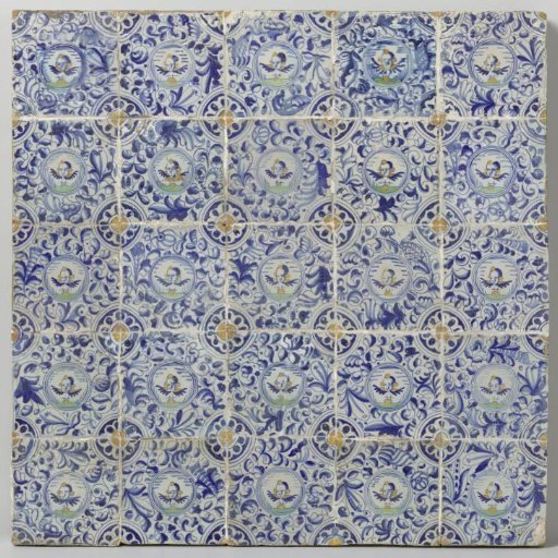 Panel of twenty-five tiles with angel heads