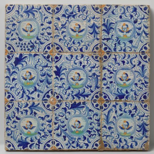 Panel of nine tiles with angel heads