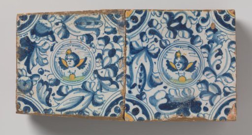 Panel of two tiles with angel heads