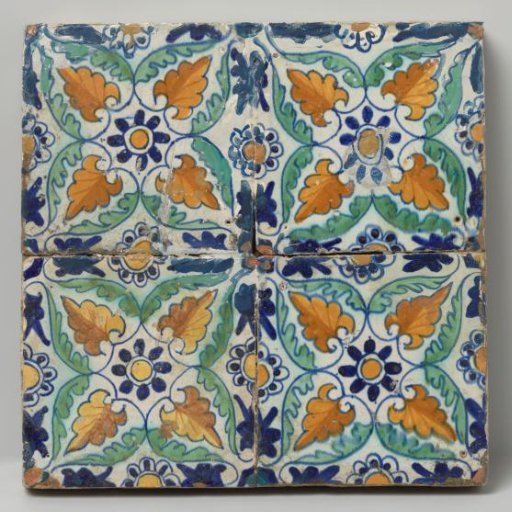 Panel of four tiles with rosettes
