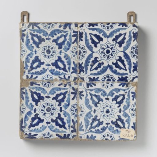 Panel of four tiles with rosettes