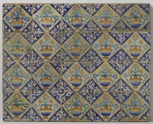 Field of twenty tiles with flower pots
