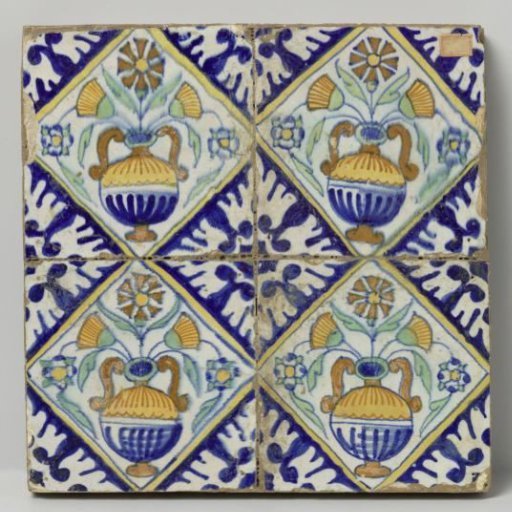 Panel of Four Tiles with Flower Pots